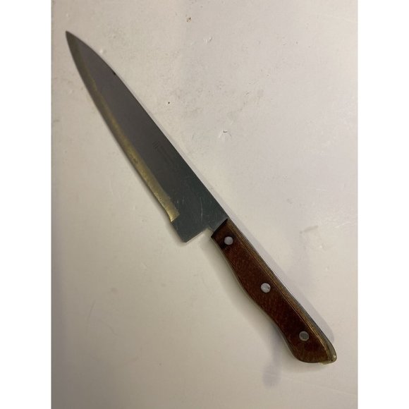 Precision Hollow Ground Wood Handle Three Rivet Full Tang Chef's 9 in. Knife - Picture 8 of 9